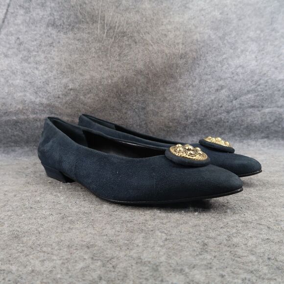 Jazz Shoes Womens 9.5 Loafers Slip On Leather Medallion Classic Retro Blue Gold - Picture 1 of 16